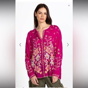 Johnny Was Jenai Button Down Boho Floral Embroidered Long Sleeve Blouse• Large